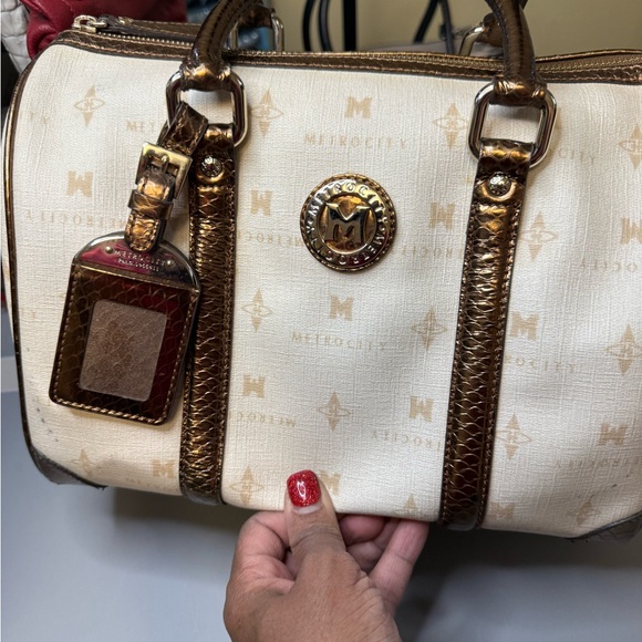 Metro City Monogram Satchel – Cream with Metallic Bronze Trim - Picture 11 of 13